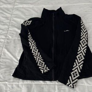 Ralph Lauren Black Zip-Up Bomber with White Diamond Sleeve Pattern